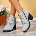 thumbnail image 1 of Willtoo Women’s Lace Up Chunky Heel Ankle Booties, Round Toe Side Zipper Lug Sole Fall Winter Short Boots Buckle Strap Arch Support Non Slip Comfort Office Travel Boots, 1 of 5