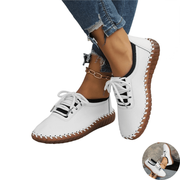 Willtoo Women’s Lace Up Flat Oxford Shoes, Round Toe Soft Faux Leather Casual Walking Shoes, Flexible Non‑Slip Low‑Profile Comfort Dress Sneakers