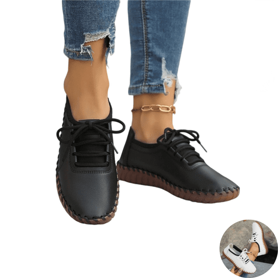 Willtoo Women’s Lace Up Flat Oxford Shoes, Round Toe Soft Faux Leather Casual Walking Shoes, Flexible Non‑Slip Low‑Profile Comfort Dress Sneakers