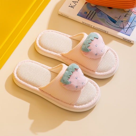 Willtoo Women's Linen Slippers Cute Fruit House Shoes Breathable Summer Indoor Slides Anti-Slip Soft Sole