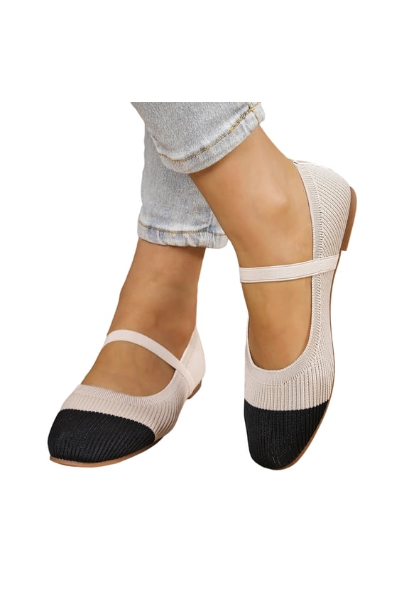 Women's Mary Jane Ballet Flat Shoes Dressy Foldable Knit Flats with Arch Support Comfortable for Casual Work Office
