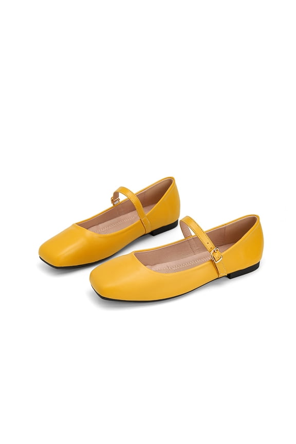 Women's Mary Jane Ballet Flats Soft Leather Adjustable Buckle Ankle Strap Square Toe Comfortable Slip On Walking Shoes for Casual and Dressy Occasions