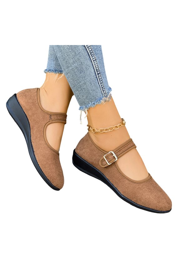 Women's Mary Jane Flats with Strap,Round Toe Mesh Fabric Ballet Flat Shoes Shallow Toe Elegant Solid Color Casual Shoes