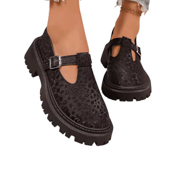 Willtoo Women's Mary Jane Shoes Round Toe Retro Chunky Flats Platform Lug Sole Buckle Strap Casual Fashion Walking Shoes