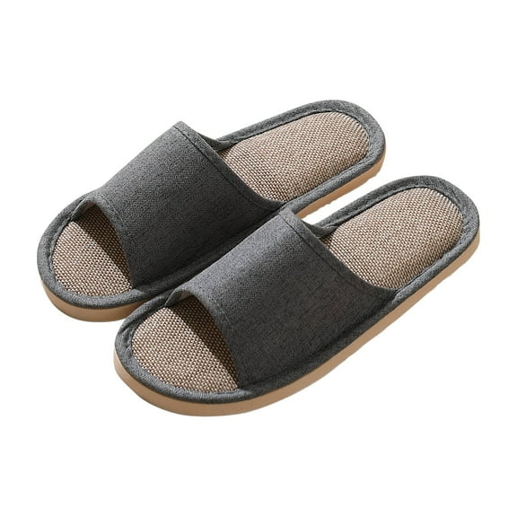 Willtoo Women's Men's Slippers Cotton Flax Casual Open Toe House Slippers Anti-Slip for Indoor Dark Gray 10.5