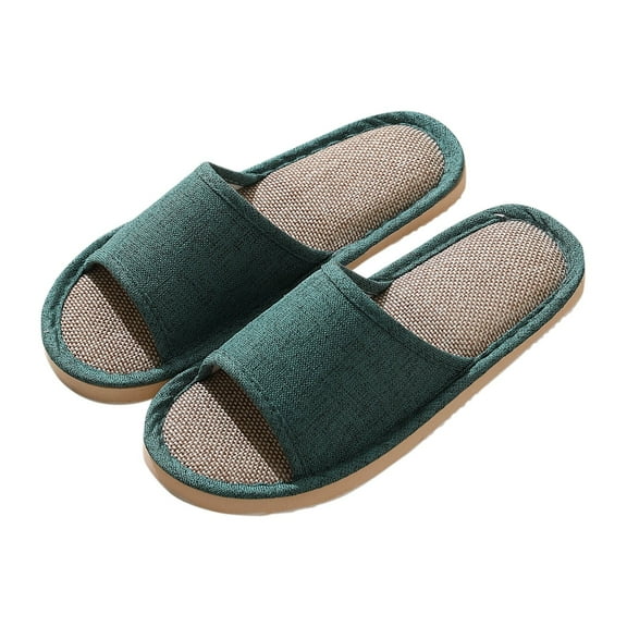 Willtoo Women's Men's Slippers Cotton Flax Casual Open Toe House Slippers Anti-Slip for Indoor Dark Green 7.5