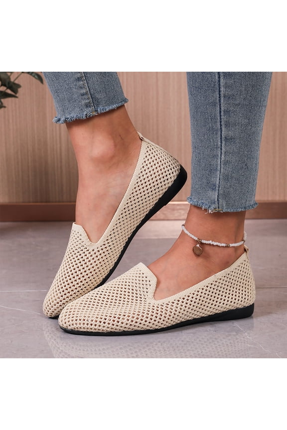 Women's Mesh Cutout Cloth Flats Loafer Shoes Round Toe Comfort Breathable Casual Slip On Walking Shoes for Flexible Workout