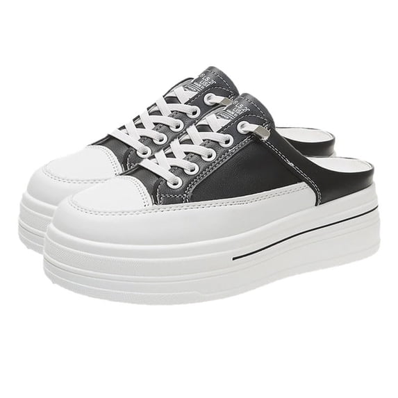 Willtoo Women's Mesh Platform Slip-On Mules, Thick Sole Height Increasing Lace-Up Backless Sneakers, Lightweight Breathable Casual Wedge Shoes