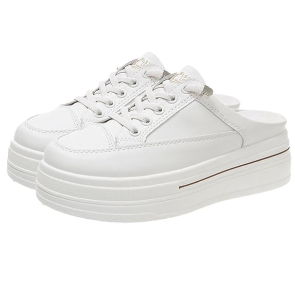 Willtoo Women's Mesh Platform Slip-On Mules, Thick Sole Height Increasing Lace-Up Backless Sneakers, Lightweight Breathable Casual Wedge Shoes