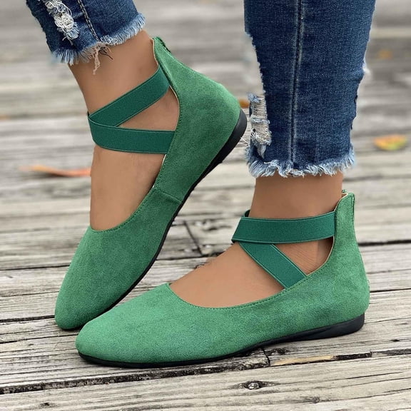 Willtoo Women's One Foot Stirrup Comfortable Round Toe Black Flats Women's Ankle Strap Flats Green