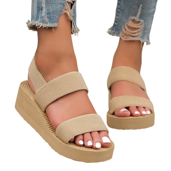 Willtoo Women's Orthopedic Sandals Comfortable Summer Thick Soled Wedge Slides Soft Sole Casual Elastic Straps Sandals for Women