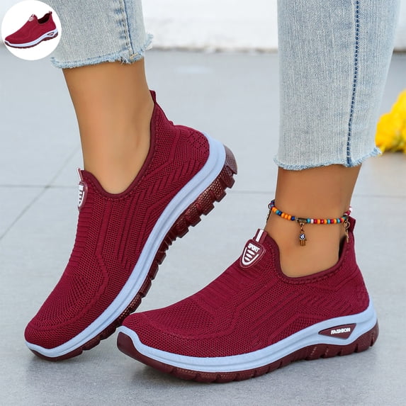 Willtoo Women’s Orthopedic Shoes Breathable Knit Slip On Walking Shoes with Arch Support, Comfortable Non‑Slip Casual Loafers, Lightweight Daily Outdoor Sneakers