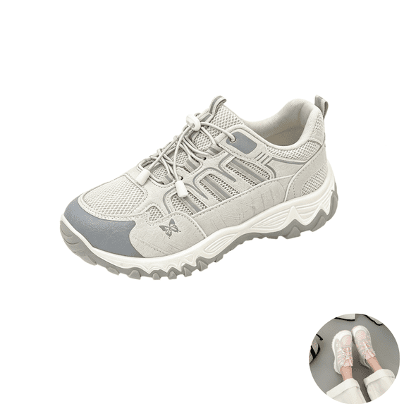 Willtoo Women's Outdoor Hiking Sneakers, Quick‑Lace Up Mesh Breathable Walking Shoes, Non‑Slip Rugged Sole Butterfly Pattern Accent Casual Sneakers