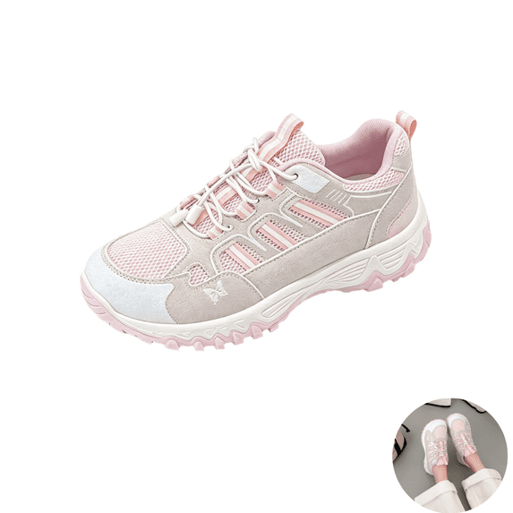 Willtoo Women's Outdoor Hiking Sneakers, Quick‑Lace Up Mesh Breathable Walking Shoes, Non‑Slip Rugged Sole Butterfly Pattern Accent Casual Sneakers