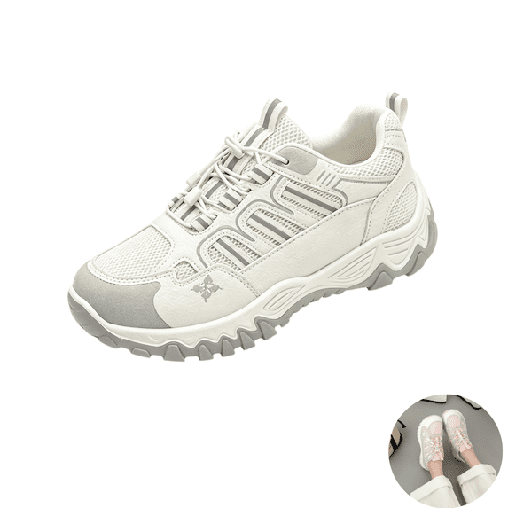 Willtoo Women's Outdoor Hiking Sneakers, Quick‑Lace Up Mesh Breathable Walking Shoes, Non‑Slip Rugged Sole Butterfly Pattern Accent Casual Sneakers