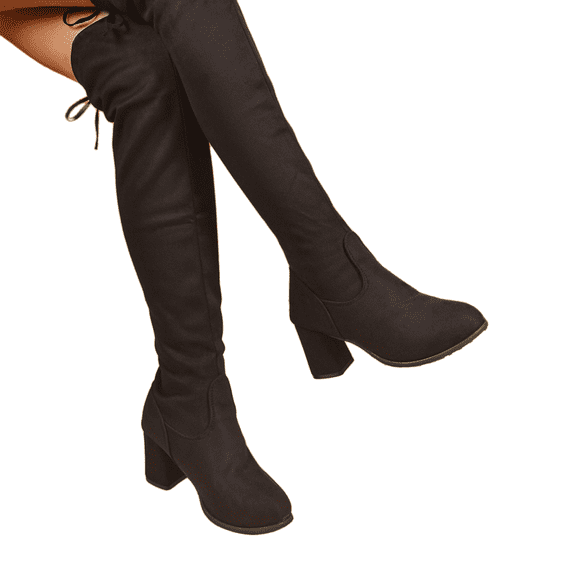 Willtoo Women’s Over The Knee Boots, Faux Suede Block Heel Thigh High Boots, Pointed Toe Back Tie Stretch Tall Boots, Fall Winter Fashion Dress Boots
