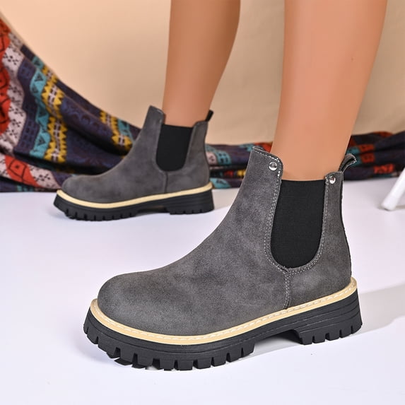 Willtoo Women's Platform Boots Fashion Sole Combat Chunky Block Heel Slip on Ankle Booties Shoes