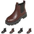 thumbnail image 1 of Willtoo Women's Platform Chelsea Boots Slip On Elastic Side Lug Sole Ankle Booties Round Toe Vintage Leather Chunky Heel Short Boots for Fall Winter, 1 of 5
