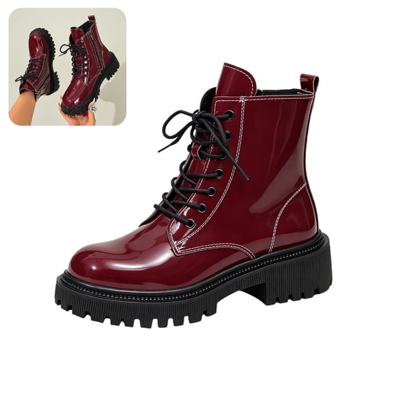 Willtoo Women's Platform Combat Boots Stylish Fashion Lace-Up Ankle Short Bootie Punk Motorcycle Leather Boots for Fall Winter