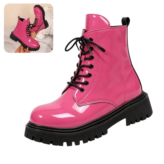 Willtoo Women's Platform Combat Boots Stylish Fashion Lace-Up Ankle Short Bootie Punk Motorcycle Leather Boots for Fall Winter