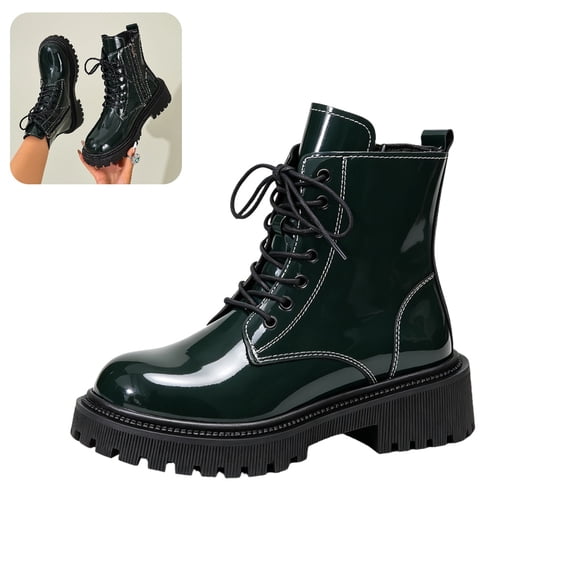 Willtoo Women's Platform Combat Boots Stylish Fashion Lace-Up Ankle Short Bootie Punk Motorcycle Leather Boots for Fall Winter