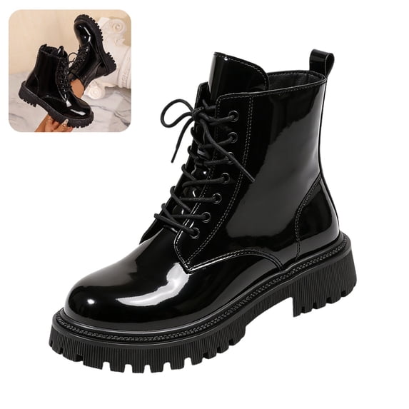 Willtoo Women's Platform Combat Boots Stylish Fashion Lace-Up Ankle Short Bootie Punk Motorcycle Leather Boots for Fall Winter