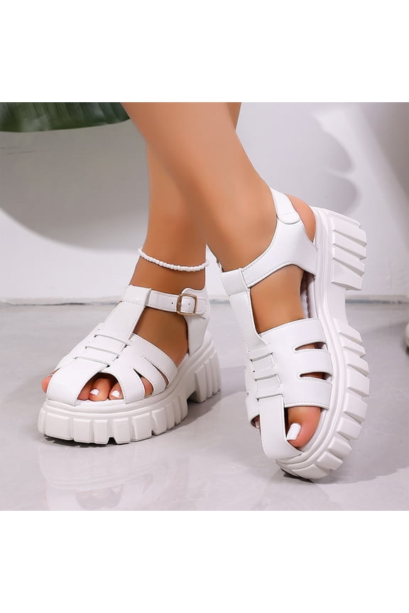 Women's Platform Follow Closed Toe Sandals Adjustable Buckle Ankle Strap Summer Gladiator Breathable Non-slip Ladies Wedge Caged Sandals