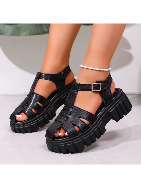 Women's Platform Follow Closed Toe Sandals Adjustable Buckle Ankle Strap Summer Gladiator Breathable Non-slip Ladies Wedge Caged Sandals