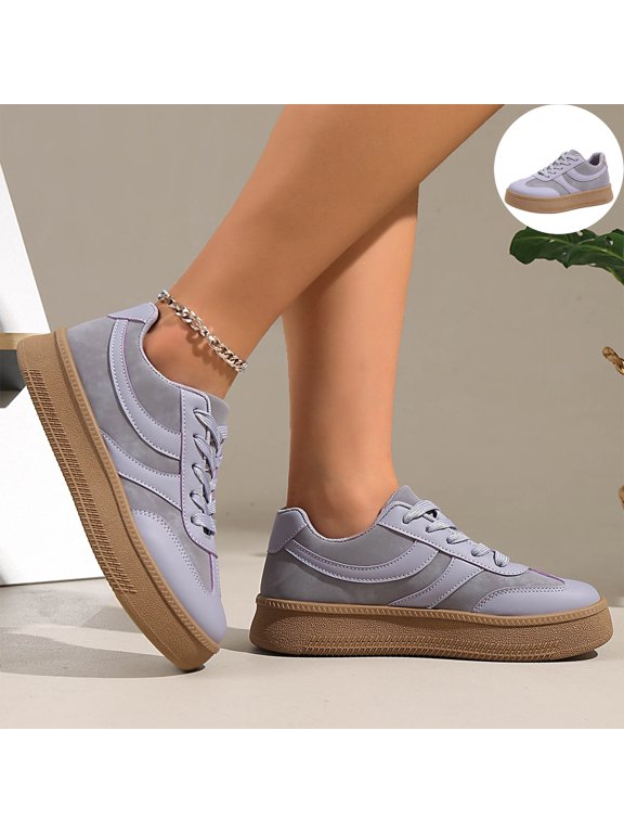 Women's Platform Lace Up Sneakers, Round Toe Low Top Retro Casual Walking Shoes, Thick Sole Non Slip Fashion Shoes