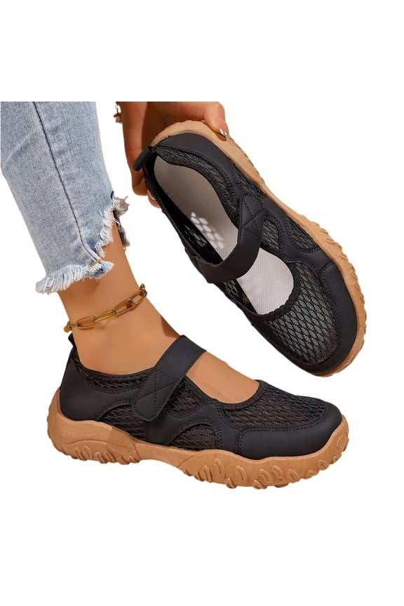 Women's Platform Orthopedic Sneakers Mesh Adjustable Strap Slip On Sneaker Summer Wide Width Non Slip Flatforms Low Top Arch Support Workout Shoe