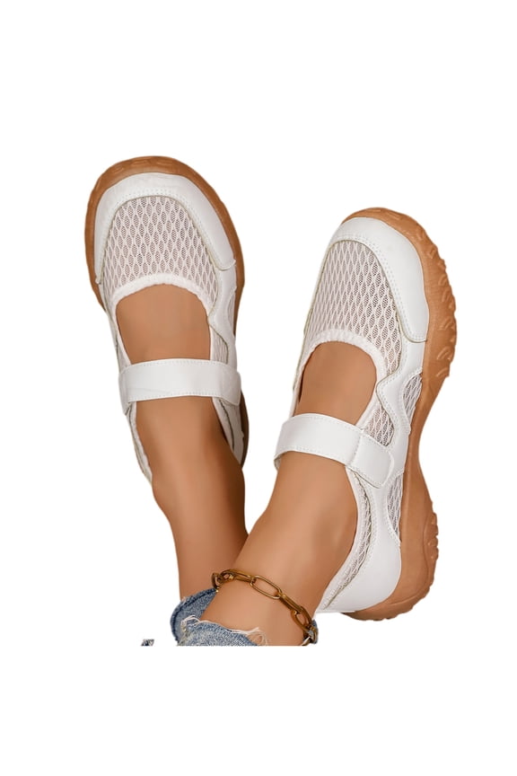 Women's Platform Orthopedic Sneakers Mesh Adjustable Strap Slip On Sneaker Summer Wide Width Non Slip Flatforms Low Top Arch Support Workout Shoe