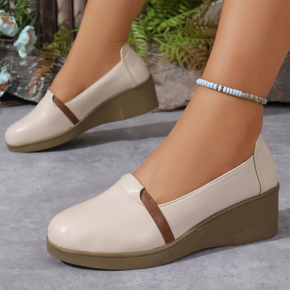 Willtoo Women's Platform Wedge Heel Mary Jane Shoes Elegant Round Toe Slip On Dress Work Shoes with Arch Support Non-Slip Comfortable Loafers Business Office Daily Wear Heels Shoes