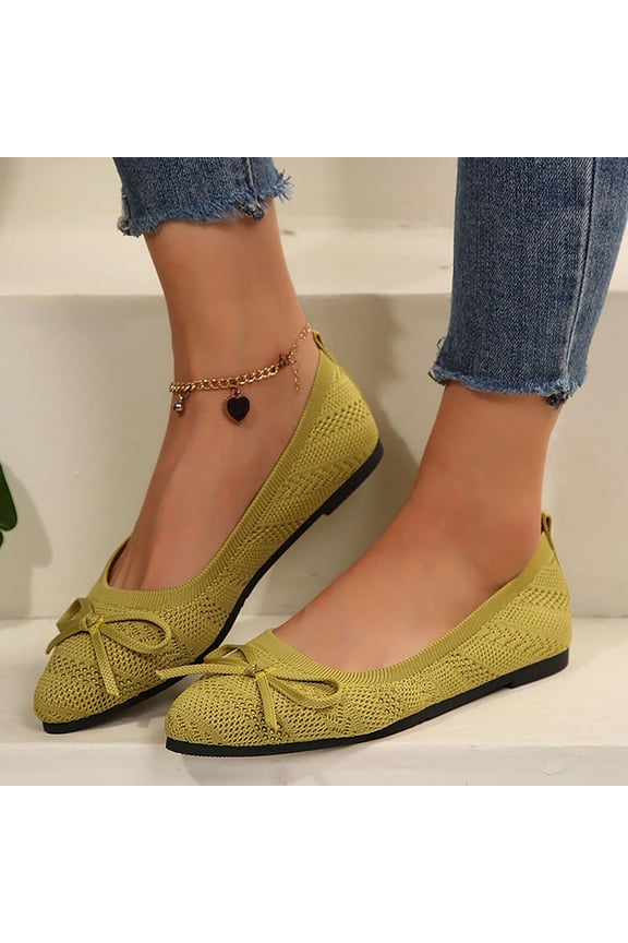 Women's Pointed Toe Flats Shoes for Ladies Girls Cute Bowknot Knit Breathable Comfortable Slip On Casual Dressy Ballet Flats for Walking Work Business Army Green