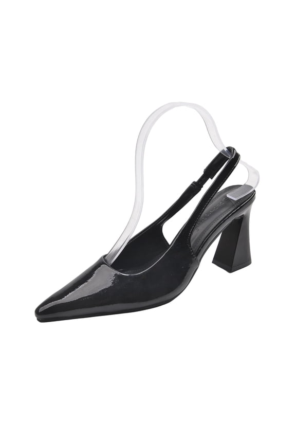 Women's Pointed Toe Pumps with Ankle Strap & 5cm (2") Chunky Low Heel Black