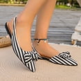 thumbnail image 1 of Willtoo Women's Pointed Toe Slip on Flat Stripe Bow Slides Mules Shoes, 1 of 5