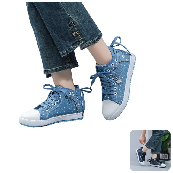 Willtoo Women’s Polka Dot High Top Canvas Sneakers, Lace‑Up Casual Walking Shoes, Lightweight Flat Fashion Footwear for Daily Wear
