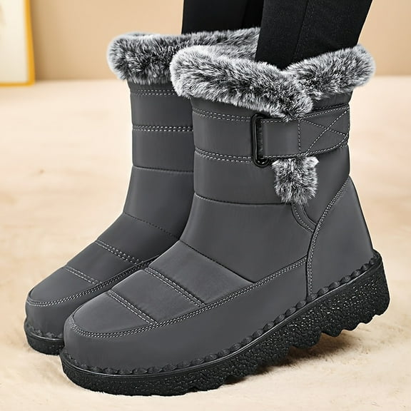 Willtoo Women's Pu Waterproof Snow Boots Winter Plus Velvet Non-Slip Warm Outdoor Ankle Boots Suitable For Light Camping Fur Lined Sneaker Gray