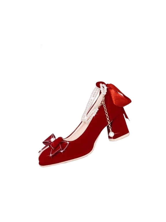 Women's Red Wedding Shoes: Low Block Heel Bridal Pumps for Bride & Bridesmaid (Fall) Red