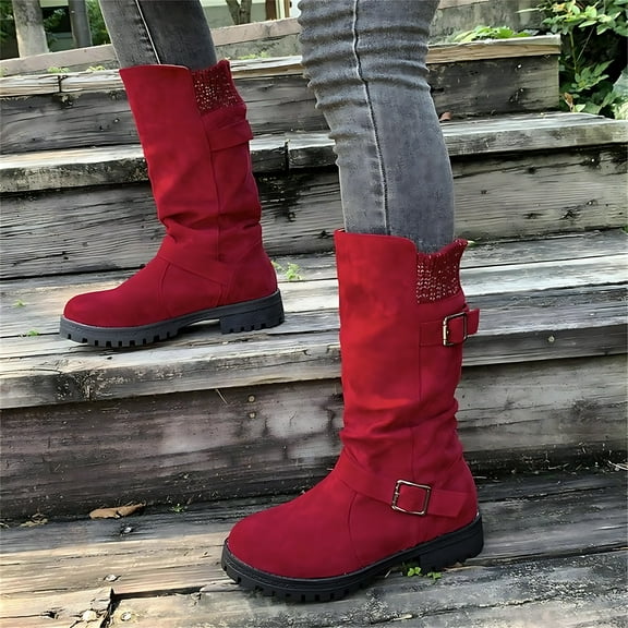 Willtoo Women's Retro Boots with Belt Buckle Design, Suitable for Casual Wear, Outdoor Activities, Commuting, and Versatile Fashion