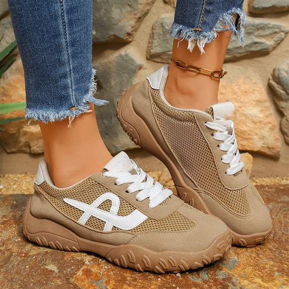 Willtoo Women's Retro Chunky Sneakers - Bold Contrast Logo, Textured Wavy Outsole, Dual-Lace Design, Comfortable Cushioned Insole for Street Style, Daily Wear and Trendy Outfits