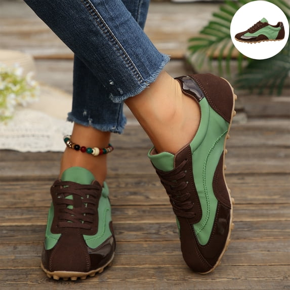 Willtoo Women's Retro Sneakers Round Toe Lace-Up Low-Top Casual Shoes Faux Suede Non Slip Sole Fashion Walking Tennis Shoes