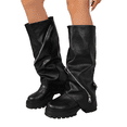 thumbnail image 1 of Willtoo Women’s Ruched Slouch Mid‑Calf Platform Boots, Faux Leather Lug Sole Chunky Block Heel Boots, Full Side Zipper Trendy Street‑Style Boots, 1 of 6