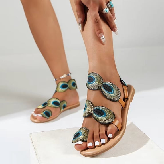 Willtoo Women's Sandals And Slides Faux Peacock Flatform Sandals Comfortable Flip Flops