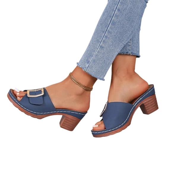 Willtoo Women's Sandals Block Heeled Fashion Summer Dressy Chunky Heels Womens Sandals Peep Toe Platform Slip On Slides Slippers