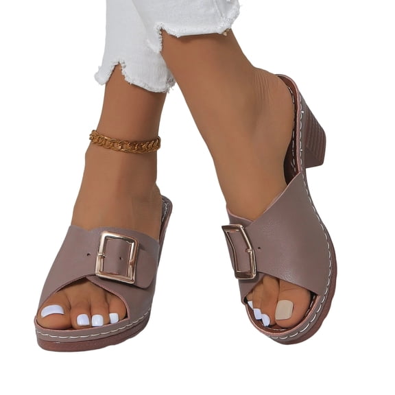 Willtoo Women's Sandals Block Heeled Fashion Summer Dressy Chunky Heels Womens Sandals Peep Toe Platform Slip On Slides Slippers