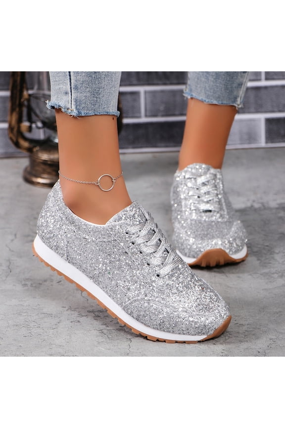 Women's Sequins Casual Sport Shoes Glitter Sparkly Fashion Sneakers Orthopedic Shoes Shiny Casual Shoes Bling Sequin Concert Low Cut Lace up Shoes