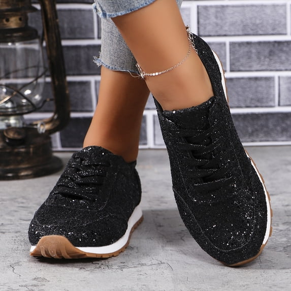 Willtoo Women's Sequins Casual Sport Shoes Glitter Sparkly Fashion Sneakers Orthopedic Shoes Shiny Casual Shoes Bling Sequin Concert Low Cut Lace up Shoes
