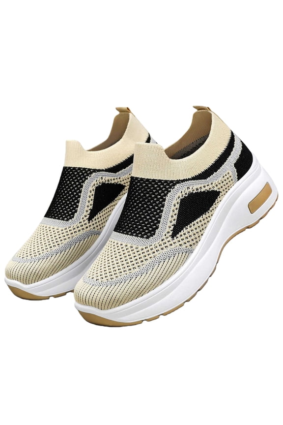 Women's Slip-On Orthopedic Sneakers with Arch Support Air Cushion Non-Slip Sole Breathable Walking Shoes for Nursing Comfort Casual Running Beige
