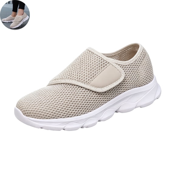 Willtoo Women's Slip-On Walking Shoes, Breathable Mesh Sneakers with Hook and Loop Strap, Lightweight Non-Slip Casual Shoes