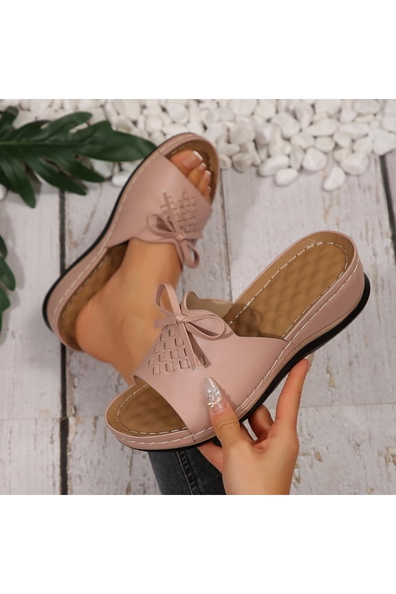 Women's Slip-On Wedge Sandals with Arch Support - Lightweight Comfortable Open Toe Slippers Soft Insole & Anti-Slip Sole Boho Orthopedic Sandals